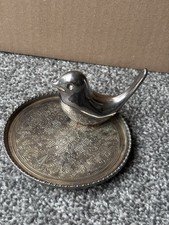 Vintage Grenadier Silver Plated Trinket Dish Jewellery Holder With Bird Figurine