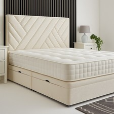 Monaco Plush Velvet Upholstered Lift Up Ottoman Divan Storage Bed with Headboard