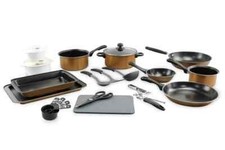 21 Pcs Kitchen Starter Set Copper /Black Pots Pans Cookware Bakeware