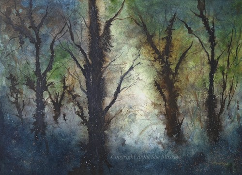Forest mixed media painting - forest,
