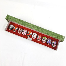 Vintage Set of 10 Chinese Porcelain Miniature Opera Masks in Box