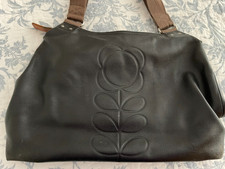 ORLA KIELY FLOWER STEM TEXTURED LEATHER BLACK SHOULDER GRAB BAG RARE BARGAIN