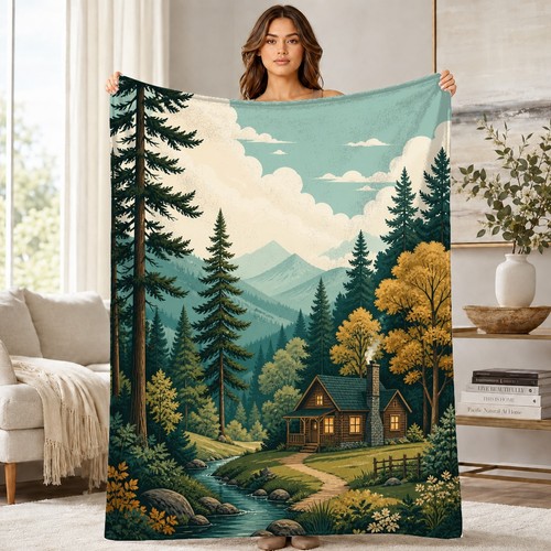 Woodland cabin landscape coral - landscape,