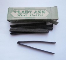 BNIB Vintage 1930's Box of 6 Lady Ann Metal & Cotton Hair Curlers  Deadstock