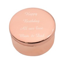 Personalised Engraved Rose Gold Plated Round Shaped Trinket Box