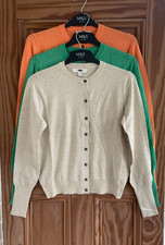 Ex M&S Collection New Crew Neck Button Cardigan Top Orange Green Size 6 - 16