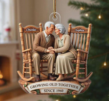 Growing Old Together Couple Ornament – Vintage Rocking Chairs Christmas Gift