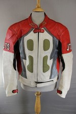 JTS WHITE, RED & SILVER LEATHER BIKER JACKET 44 INCH