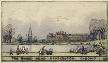 Gertrude Keeling Small Antique Etching The Round Pond Kensington Gardens London