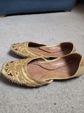 Gold beaded khussa jutti shoes - gold,