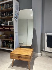 Midcentury Modern Teak Cheval Frameless Mirror With Drawer Vanity Unit  150cms