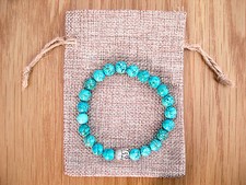 Silver Buddha Head, Turquoise Beaded Semi Precious Bracelet & Jute Gift Bag