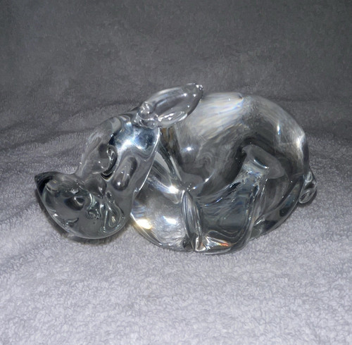 Unmarked clear glass hippo - glass,