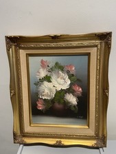 Framed Oil Painting Signed S. Leigh Flowers In Vase  Gilt Frame See Details