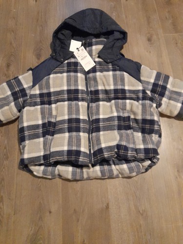 Zara navy checked puffer coat - navy,
