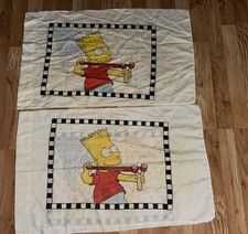 Vintage The Simpsons Bart With Slingshot Marge & Homer Pair Of Pillow Cases GUC