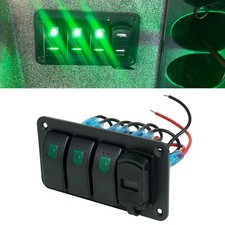 3 Gang Green LED Toggle Rocker