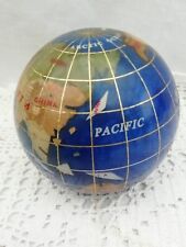 Vintage Blue Polished Semi-Precious Gemstone World Globe Paperweight