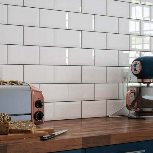 Brick white bevel - white, ceramic