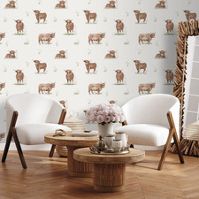 Highland Cow Cream Wallpaper