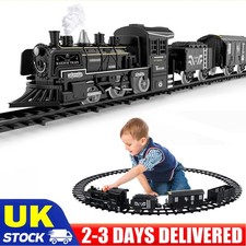 Electric Large Classic Train Track Carriages Set w Sounds & Lights Kids Toy Gift
