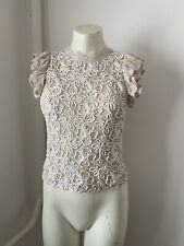 Zara Lace Crochet Crop Top Blouse Cream Ruffled Size S Sk33