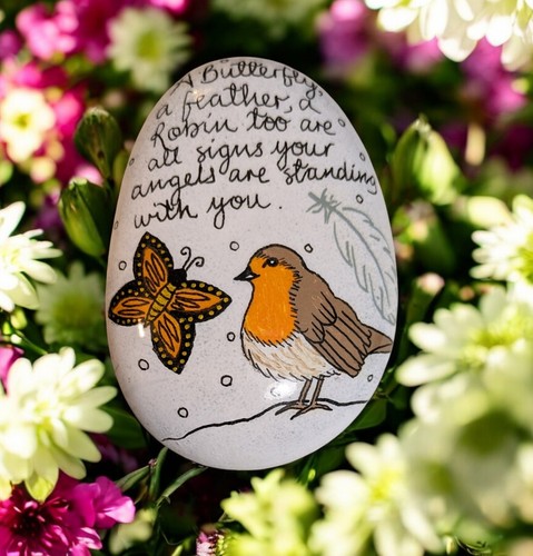 Hand painted robin - hand, robin,butterfly