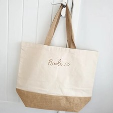 XL Personalised Beach Bag. Tote, canvas, jute, shopper
