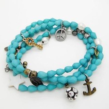Wrap Bracelet Necklace Chain Peace Sign Shamballa Ball Key Feather Pendant Charm