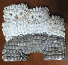 5½" Vintage Handcrafted Sea Shell Owl Family of 3 Figurines Papa Mama Kiddo