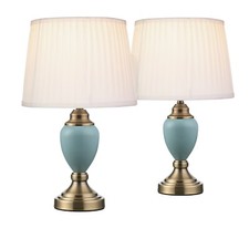 Table Lamps Pair of Malham Small Touch Control Blue with Ivory Pleated Shades