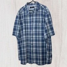 M&S Blue Harbour XXL Short Sleeve Check Shirt 100% Cotton Indigo Mix Casual