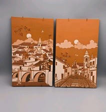 Handmade Portuguese Olaria Terracotta Decorative Wall Art Plate Tiles Set 2 Gift