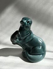 Poole Pottery Blue Glaze Otter Holding a Fish Figurine England 1970s-1980s