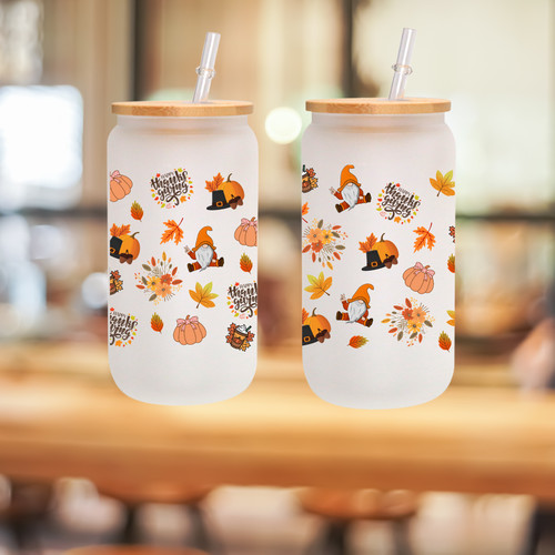 Thanksgiving frosted glass cup - thanksgiving,