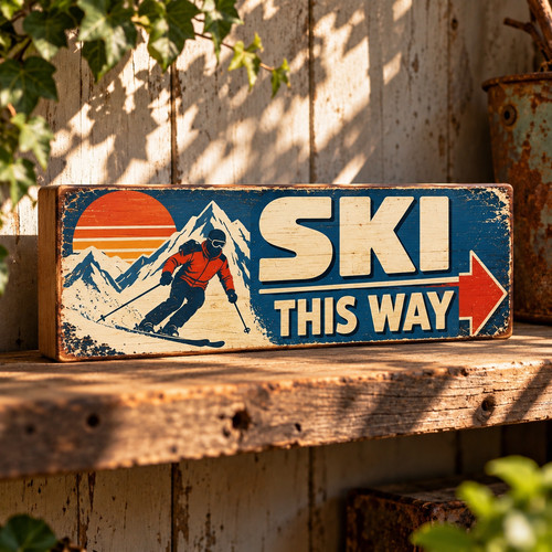 Ski sign wooden skiing - ski,