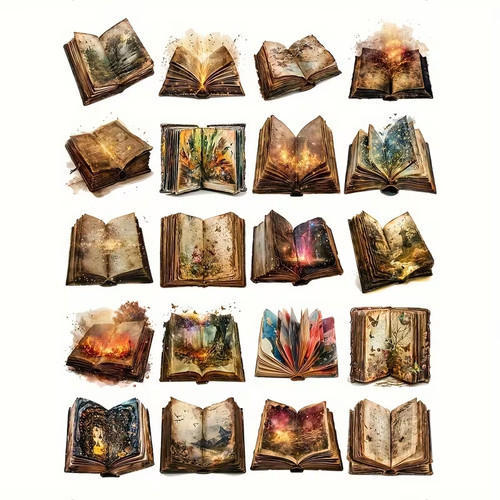 Vintage magic books stickers - vintage, x