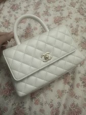 Chanel Coco Handle In Size Small White Gold Hardwear Caviar Leather Handbag Bag