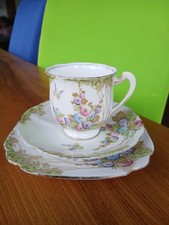 Pretty Royal Standard China Cup, Saucer & Plate Trio. Pink/Blue Floral