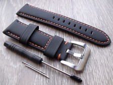 24mm Panerai Luminor Black Sailcloth Watch Strap Orange Stitching & Steel Buckle