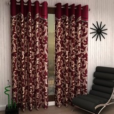 Polyester Door Curtain Scroll Frill Set 2 Pc 7ft Maroon (Free Expedite Shipping)