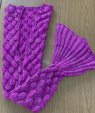 3 x purple and white knitted mermaid blanket child's size
