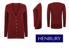 Ladies Henbury H723 V neck Cardigan jumper top Work Burgundy longer length NEW
