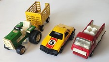 3x Vintage Tonka Toys, Tiny Tonka Fire Engine, Tractor & Trailer and Yellow Car