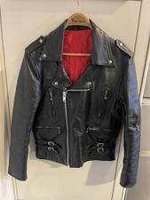 Black Leather biker Motorcycle Brando punk Jacket  40" red lining 70s 80s retro