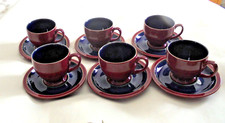 Denby Harlequin Tea Coffee Cup Saucer Navy Blue Red 5 Avail Price Per Cup