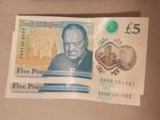 2 x Rare AA06 Five Pound Notes