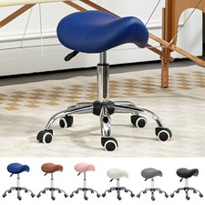 PU Leather Saddle Stool w/ Moulded Padded Seat Adjustable Height 5 Wheels