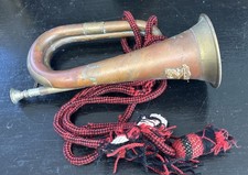 Rare Antique Military Copper & Brass Bugle Kumaon Indian Army Infantry With Sash