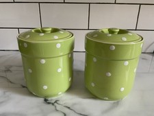 Spode Baking Days Retro Kitchen Storage Jars  Green Polka Dot Pattern X 2